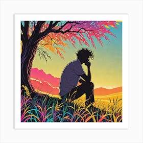 Man Sitting Under A Tree 8 Art Print