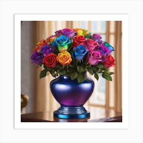 A Vase Of Rainbow Roses Art Print