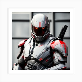 A Futuristic Warrior Stands Tall, His Gleaming Suit And Red Visor Commanding Attention 4 Art Print