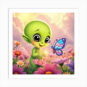 Alien Baby With Butterfly Art Print