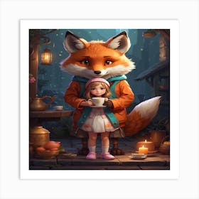 Fox And Girl Art Print