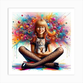 Girl With A Cat 9 Art Print