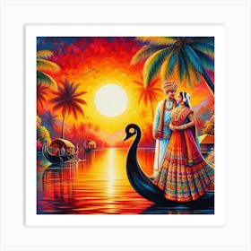 Indian Couple On Boat Art Print