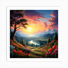 Sunset In The Mountains 4 Art Print