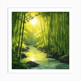 A Stream In A Bamboo Forest At Sun Rise Square Composition 193 Art Print