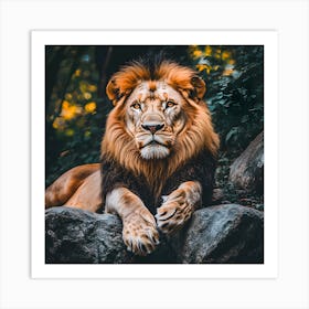 The Majestic King of the Jungle: A Powerful Lion Portrait Art Print