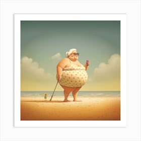 Old Lady On The Beach Art Print