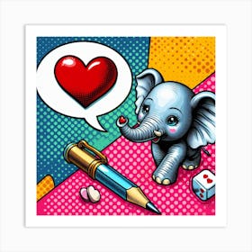 Tiny Elephant and a Heart, pop art Art Print