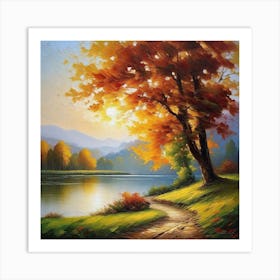 Autumn Tree By The Lake 2 Art Print