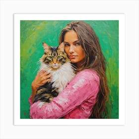 Girl With A Cat 3 Art Print