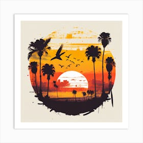 Sunset With Palm Trees Art Print