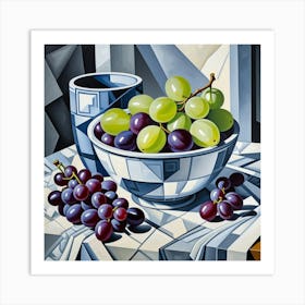 Grape Bowl Monochrome Background Art Print