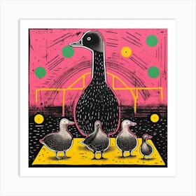 Black Ducklings Linocut Art Print