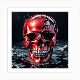 Red Skull On Black Background Art Print