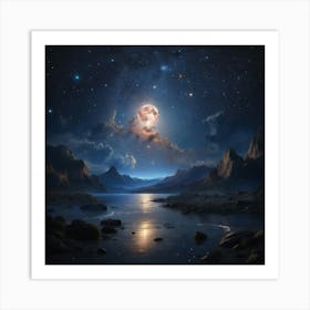 Full Moon Over Lake Art Print