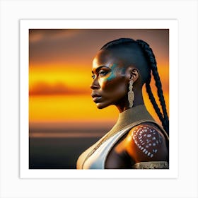 African Woman At Sunset Art Print