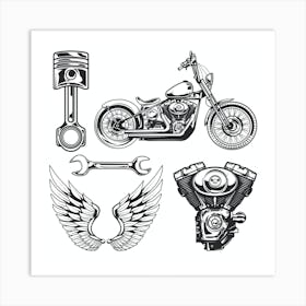 Motorcycle Emblems Set Art Print