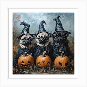 Halloween Pugs In Oil 11 Art Print