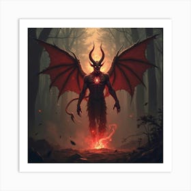 Demon’S Soul Flickering With Dark Magic In A Glowing Realm 1 Art Print