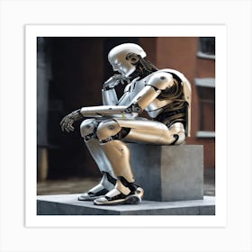 Robot Sitting On A Block Art Print