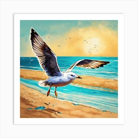 Seagull On The Beach Art Print