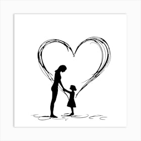 Mother And Daughter Silhouette Art Print