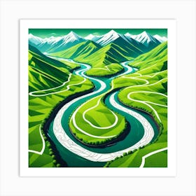 Landscape With Winding River Art Print