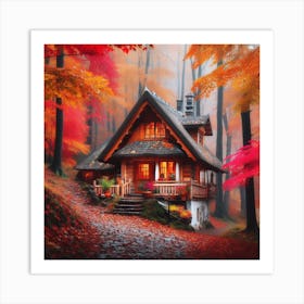 Autumn House In The Woods Art Print