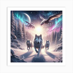 Snowy Wolf Pack Family 7 Art Print