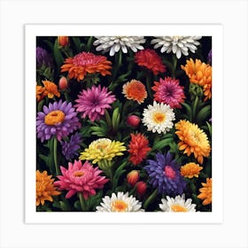 Mix of Colourful Chrysanthemum Flowers Art Print