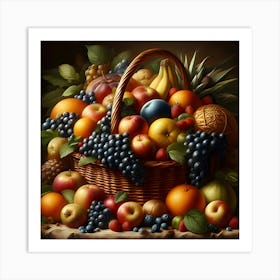 An Ultra Detailed Hyperrealistic Digital Painting Of A Fruit Basket With Impeccable Attention To Textures, Surfaces, And Lighting To Give Depth, Dimension, And Photoreal Look Art Print