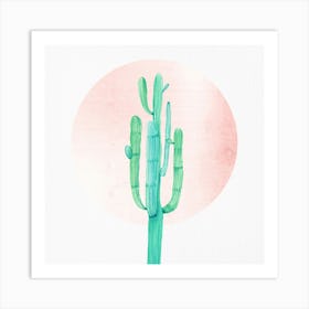 Rose Gold Sunset Watercolor Cactus Painting Art Print