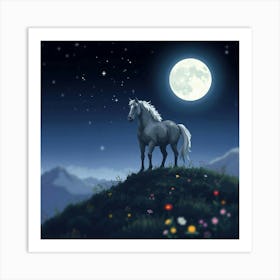 Horse In The Moonlight 35 Art Print