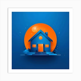 House On Blue Background 1 Art Print