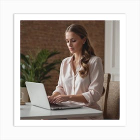 Businesswoman Working On Laptop Art Print