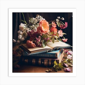 Flowers On Books Art Print