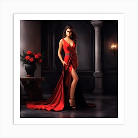 Beautiful Woman In Red Dress Art Print