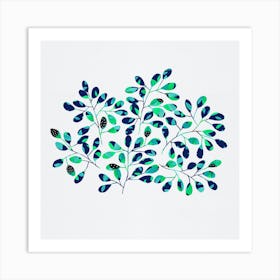 Polka Dot Leaf Sprig Blue Green Art Print