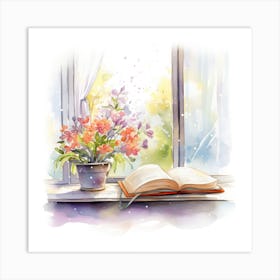 Watercolor Book On Window Sill 1 Art Print