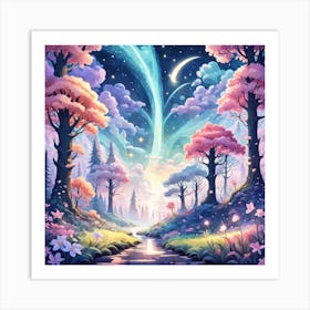 A Fantasy Forest With Twinkling Stars In Pastel Tone Square Composition 318 Art Print