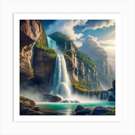 Waterfall In The Mountains 6 Art Print