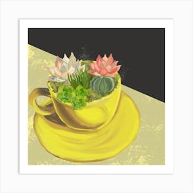 Cup Of Succulents Square Art Print
