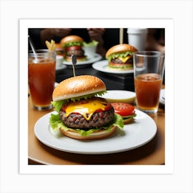 Hamburgers On A Plate Art Print
