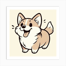 Line Art Corgi dog 3 Art Print