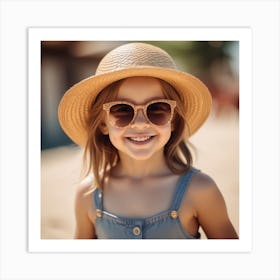 Smiling Little Girl In Straw Hat And Sunglasses 1 Art Print