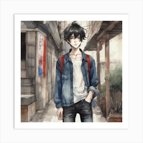 Boy With A Backpack 1 Art Print