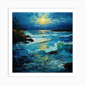 Full Moon Over The Ocean Art Print