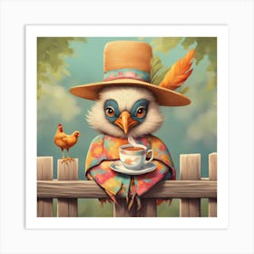 Owl With A Cup Of Tea Art Print