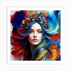 Beautiful Woman With Colorful Hair Art Print