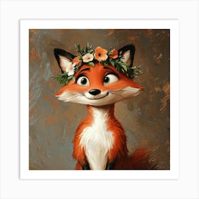 Fox In Flower Crown 4 Poster